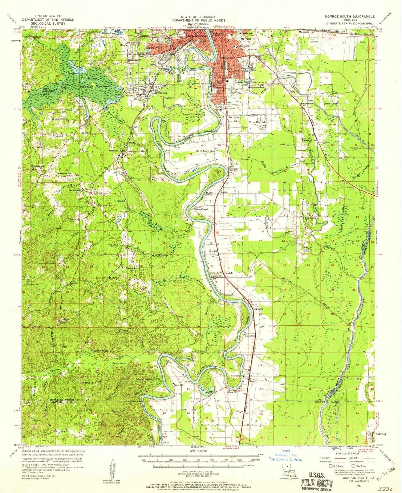 1957 Monroe South, LA - Louisiana - USGS Topographic Map v2