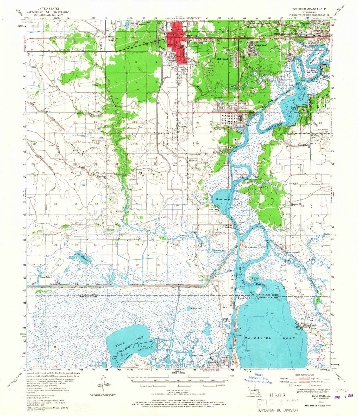 1955 Sulphur, LA - Louisiana - USGS Topographic Map v2