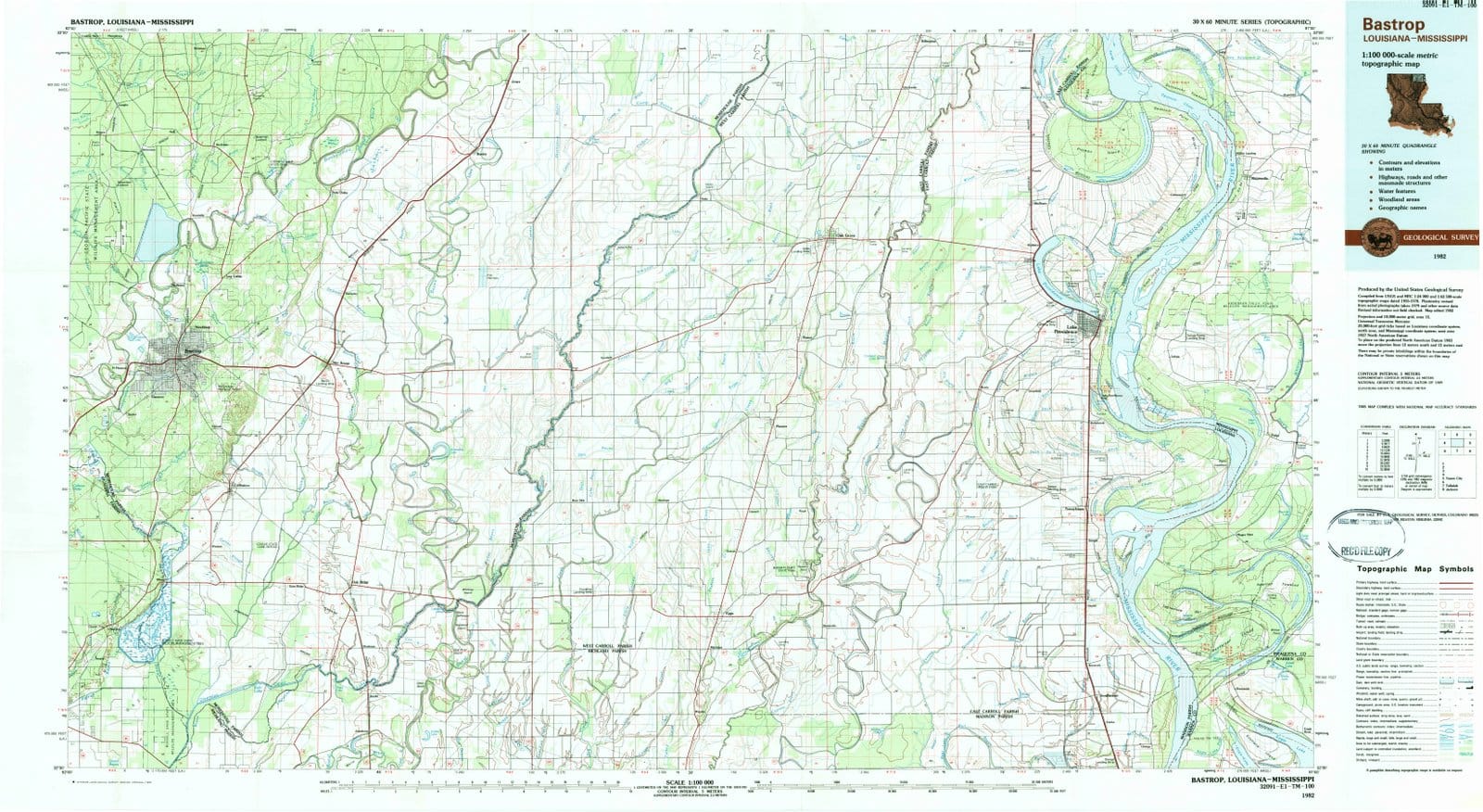 1982 Bastrop, LA - Louisiana - USGS Topographic Map