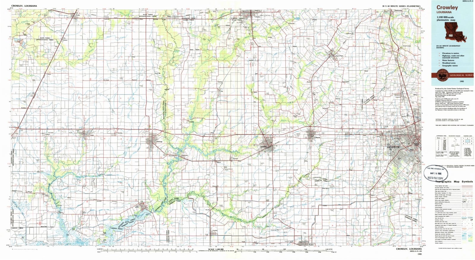 1985 Crowley, LA - Louisiana - USGS Topographic Map