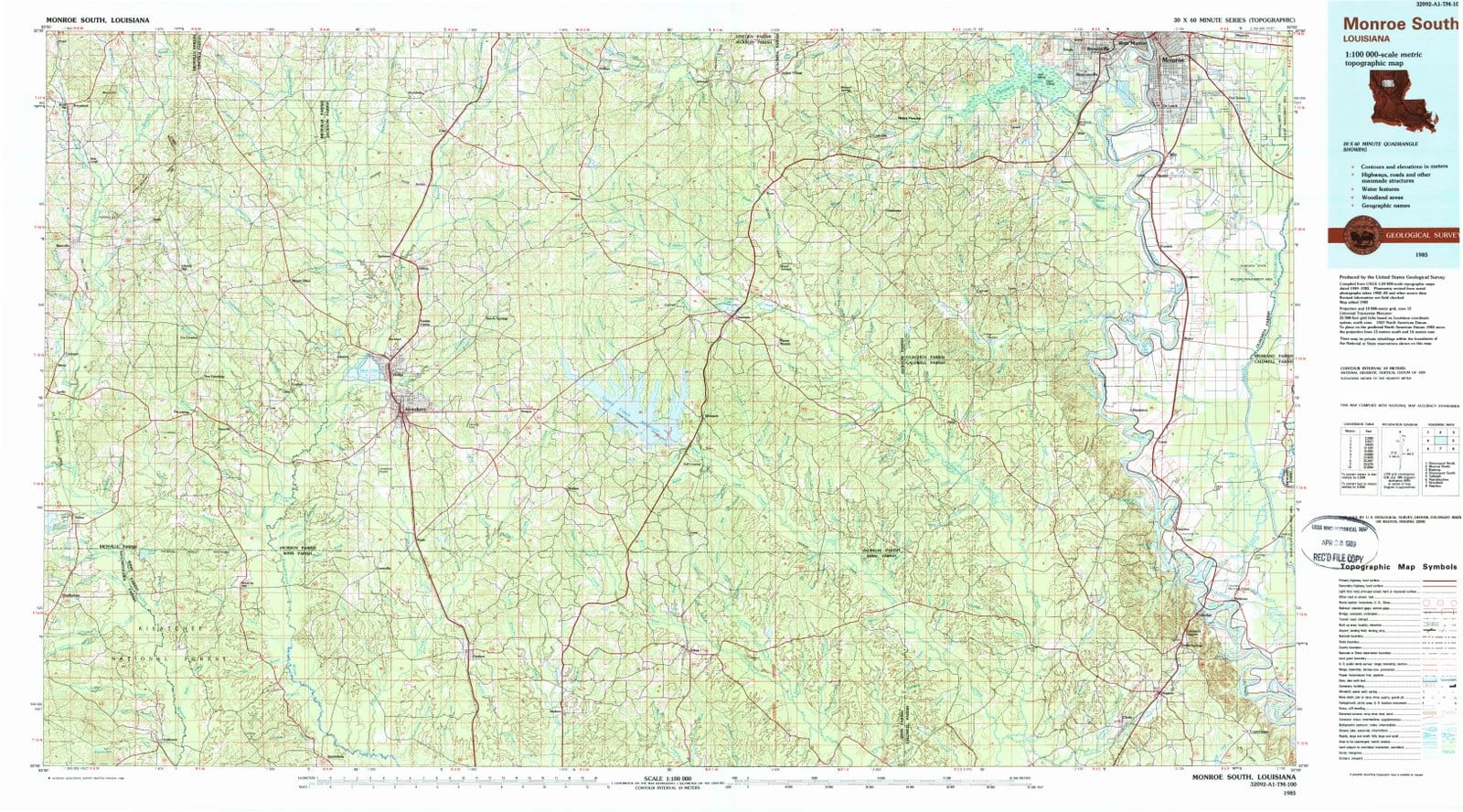 1985 Monroe South, LA - Louisiana - USGS Topographic Map