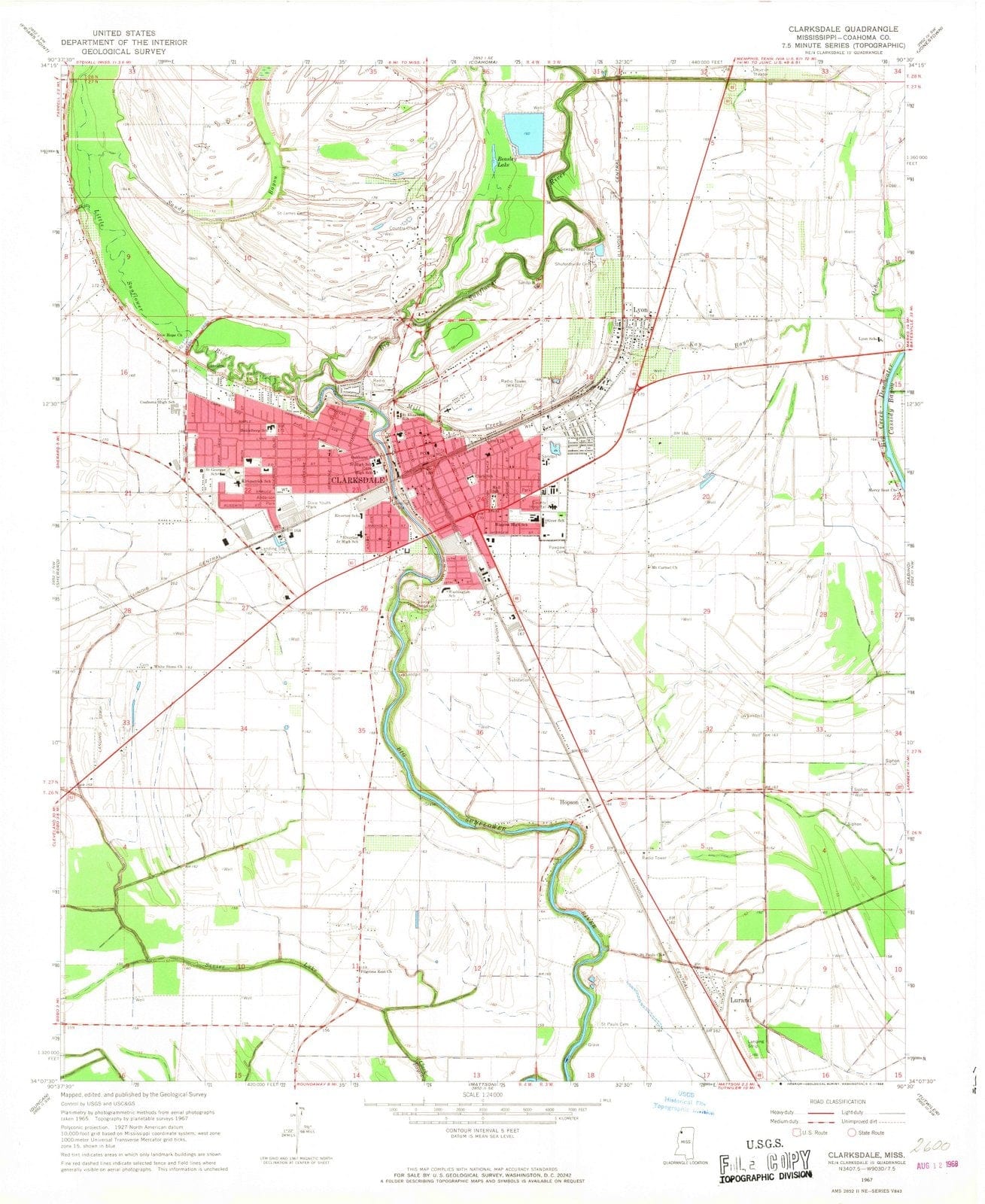 1967 Clarksdale, MS - Mississippi - USGS Topographic Map