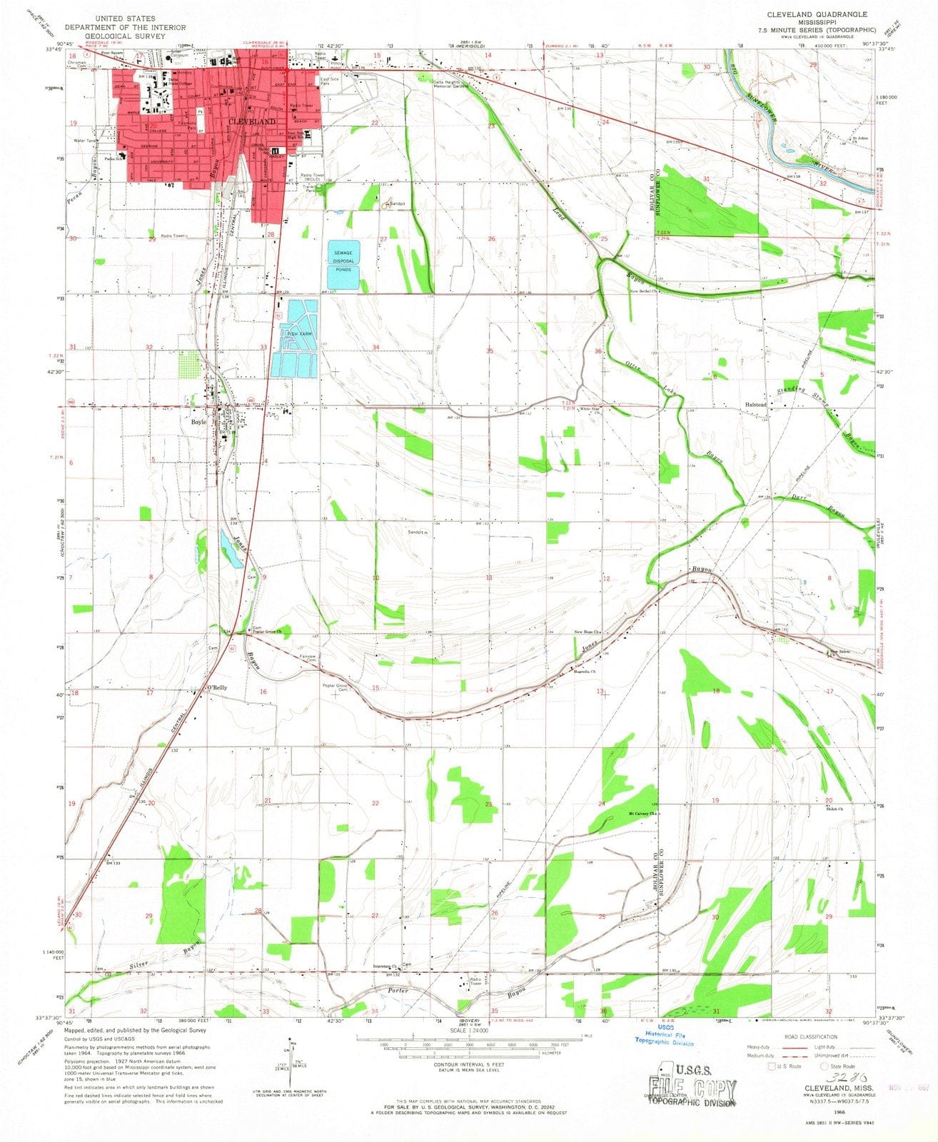 1966 Cleveland, MS - Mississippi - USGS Topographic Map