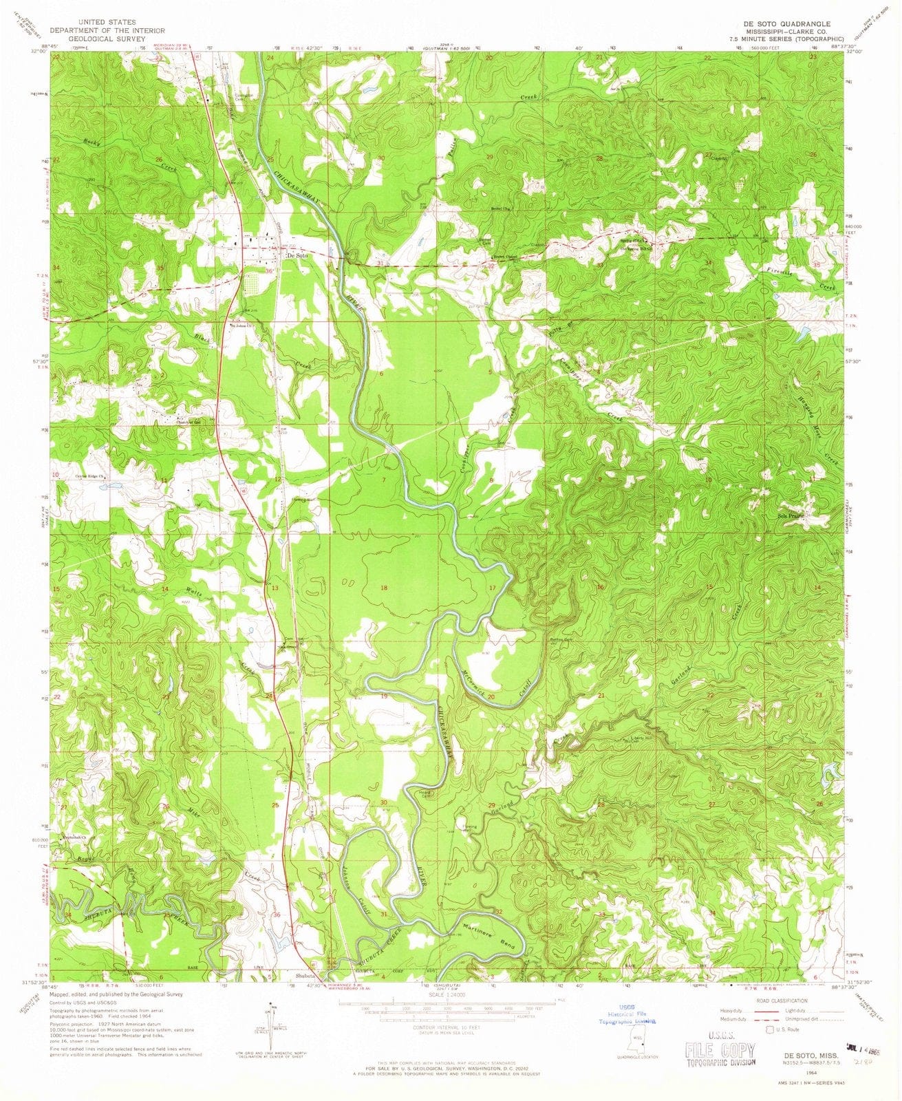 1964 De Soto, MS - Mississippi - USGS Topographic Map