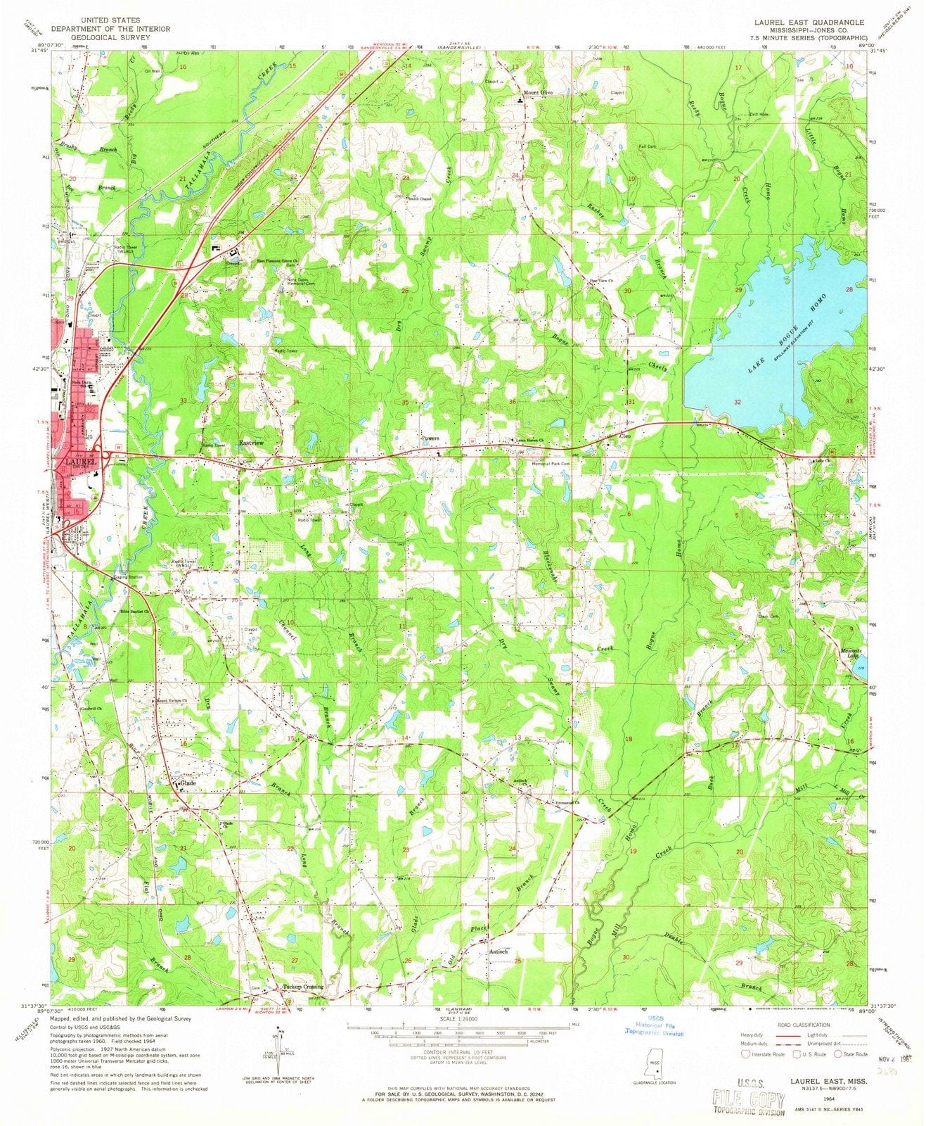 1964 Laurel East, MS - Mississippi - USGS Topographic Map