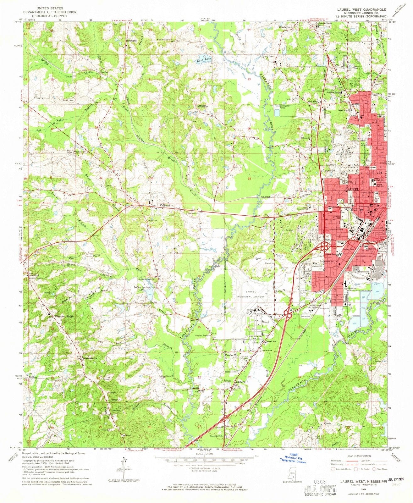 1964 Laurel West, MS - Mississippi - USGS Topographic Map