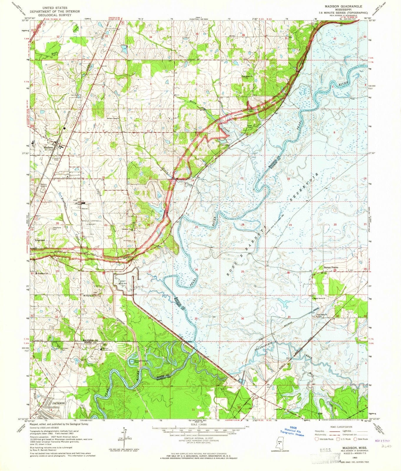1963 Madison, MS - Mississippi - USGS Topographic Map