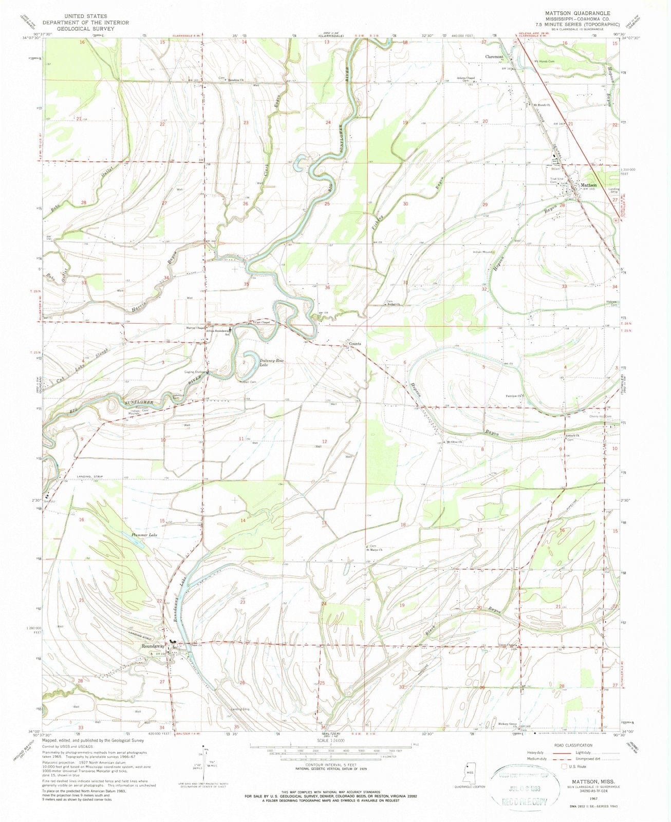 1967 Mattson, MS - Mississippi - USGS Topographic Map
