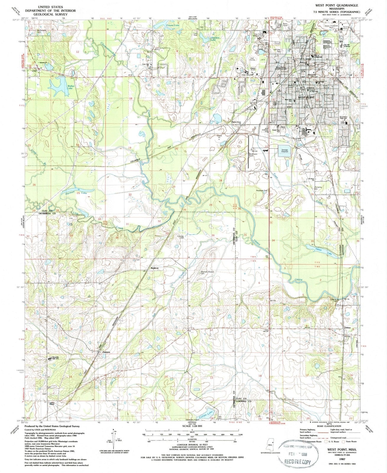 1987 West Point, MS - Mississippi - USGS Topographic Map