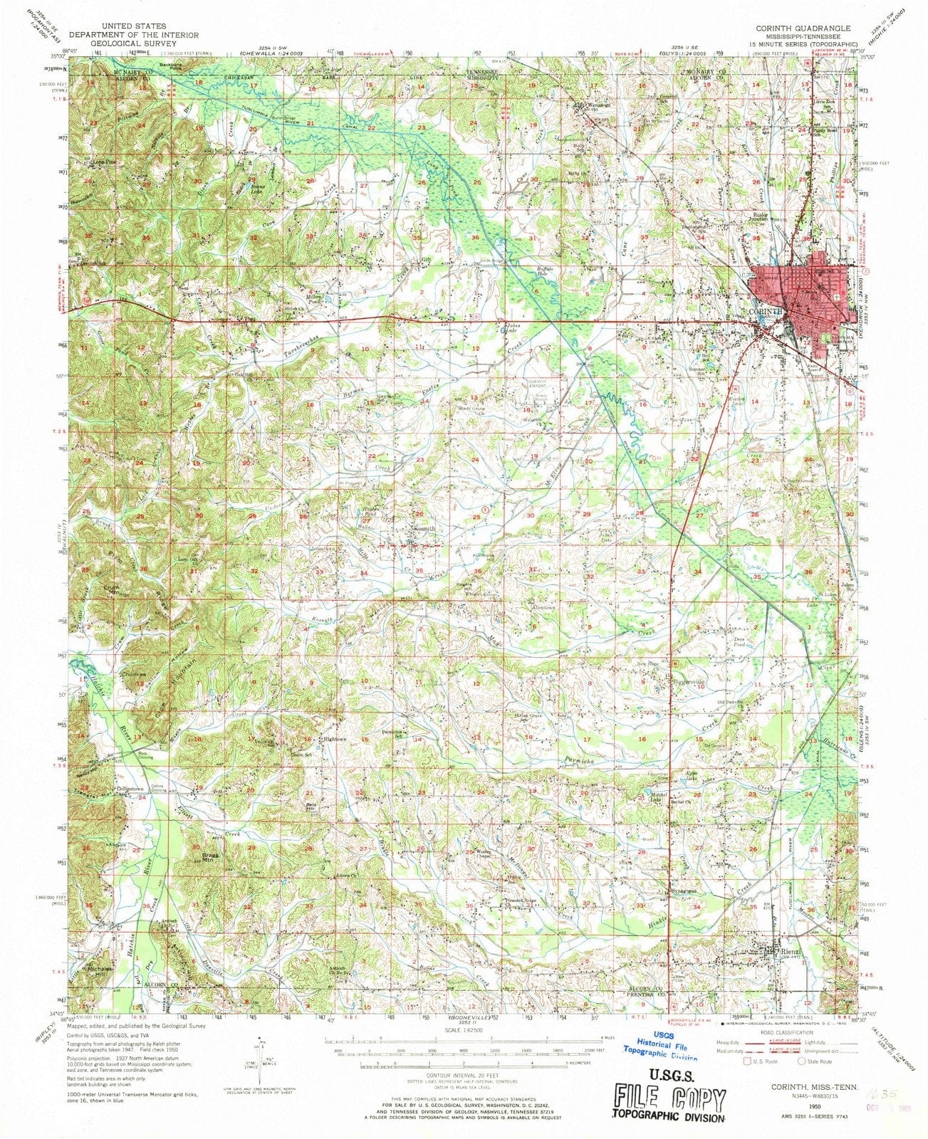 1950 Corinth, MS - Mississippi - USGS Topographic Map