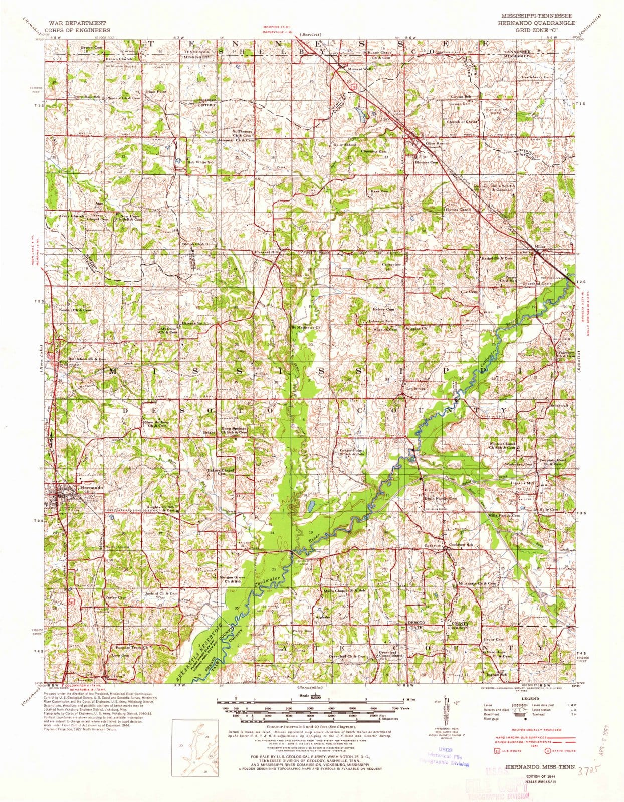 1944 Hernando, MS - Mississippi - USGS Topographic Map