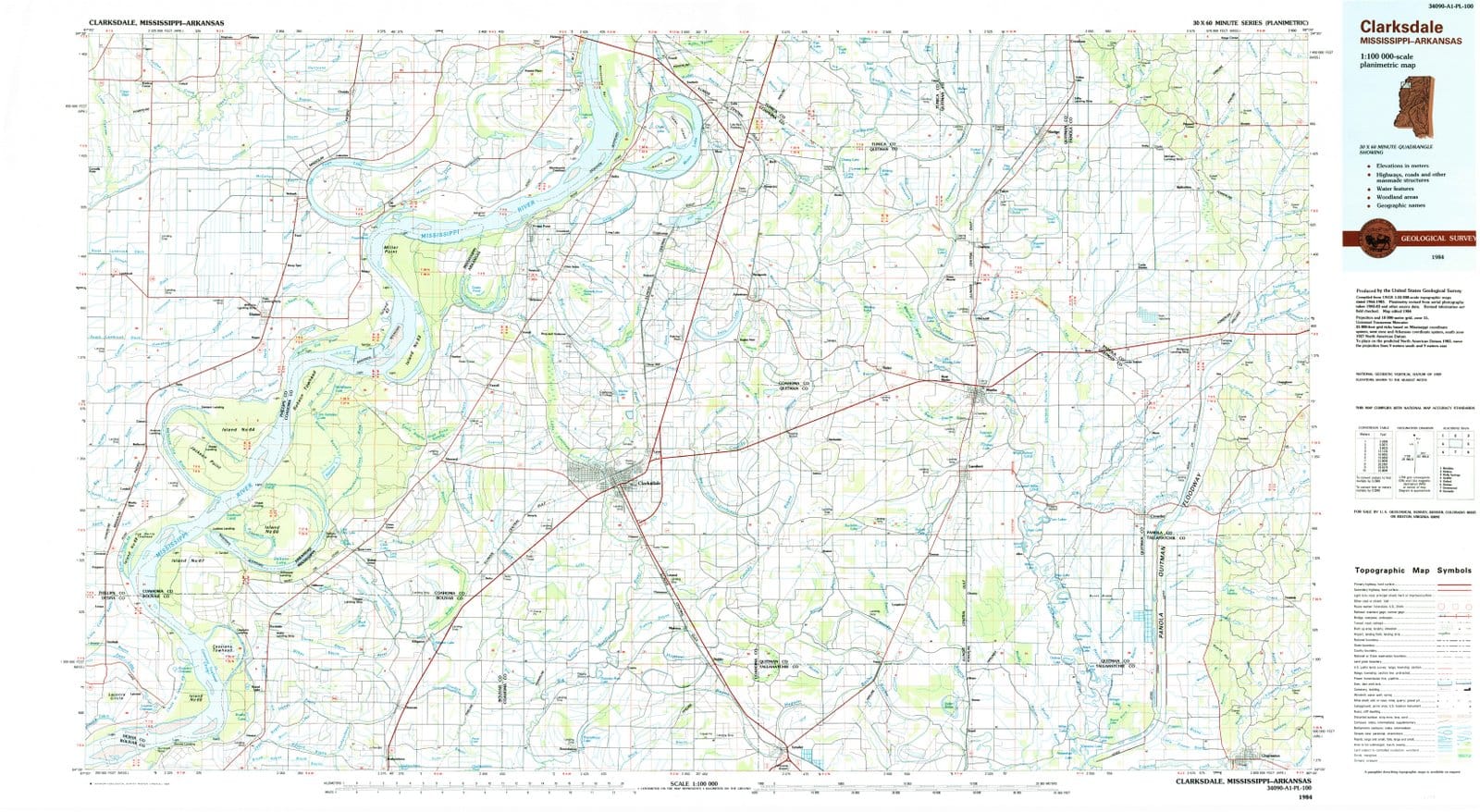 1984 Clarksdale, MS - Mississippi - USGS Topographic Map