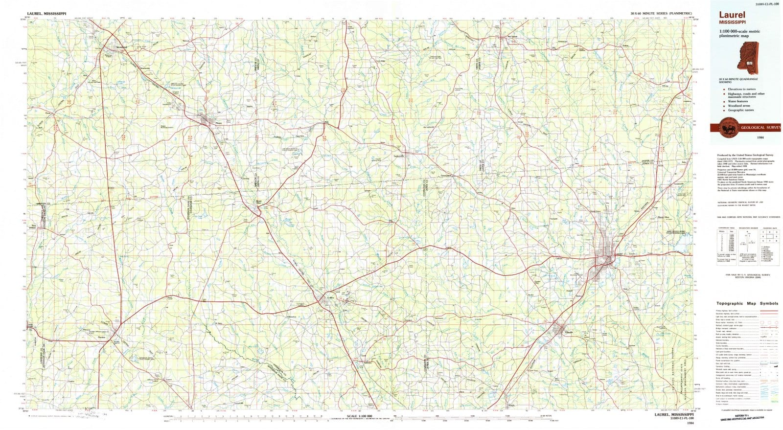 1984 Laurel, MS - Mississippi - USGS Topographic Map