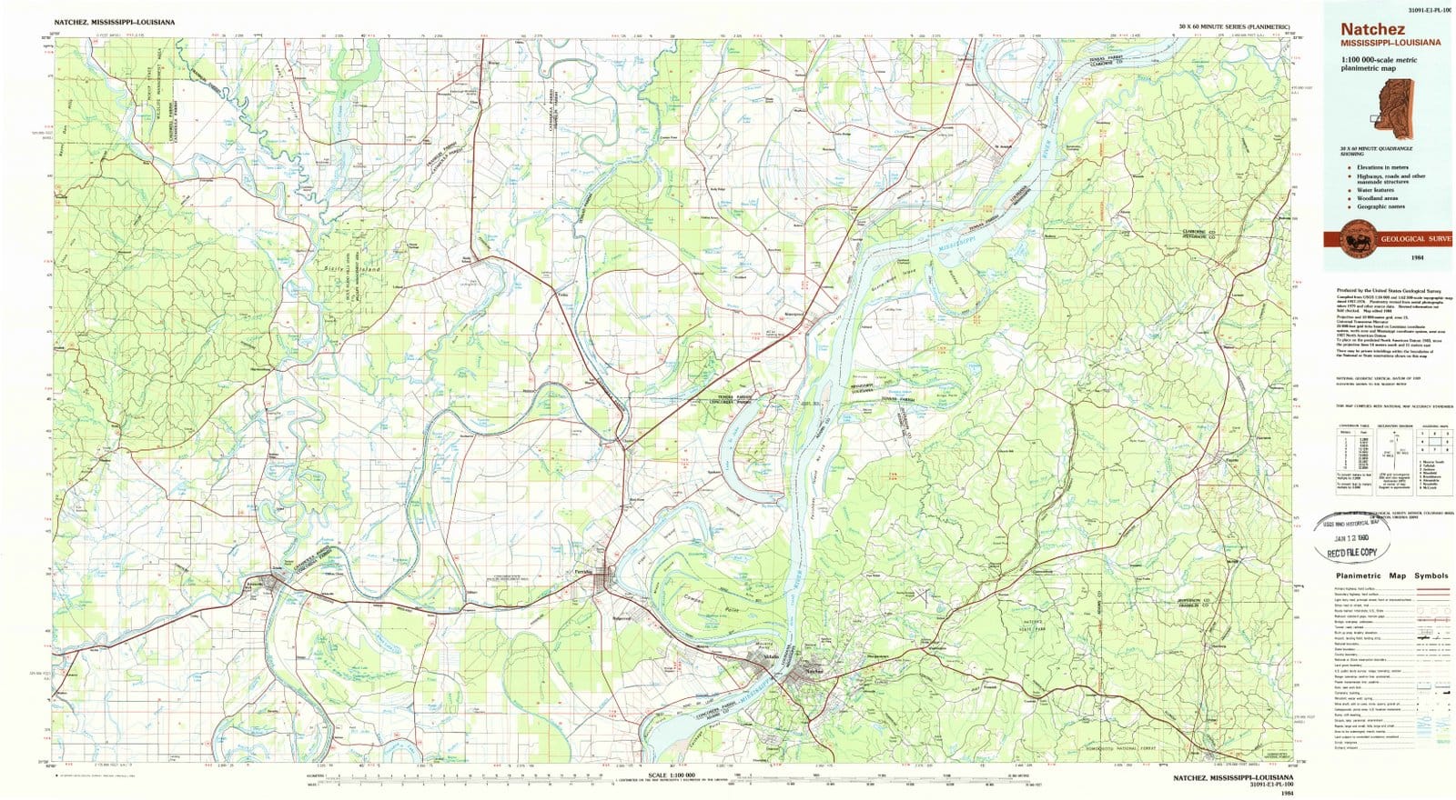 1984 Natchez, MS - Mississippi - USGS Topographic Map