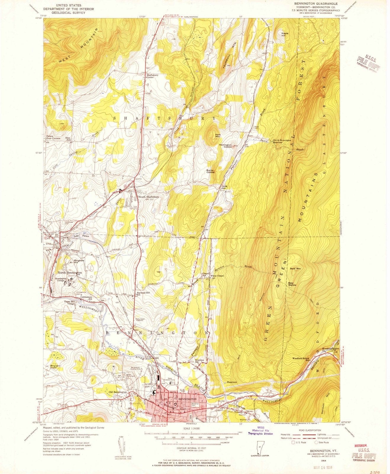 1954 Bennington, VT - Vermont - USGS Topographic Map