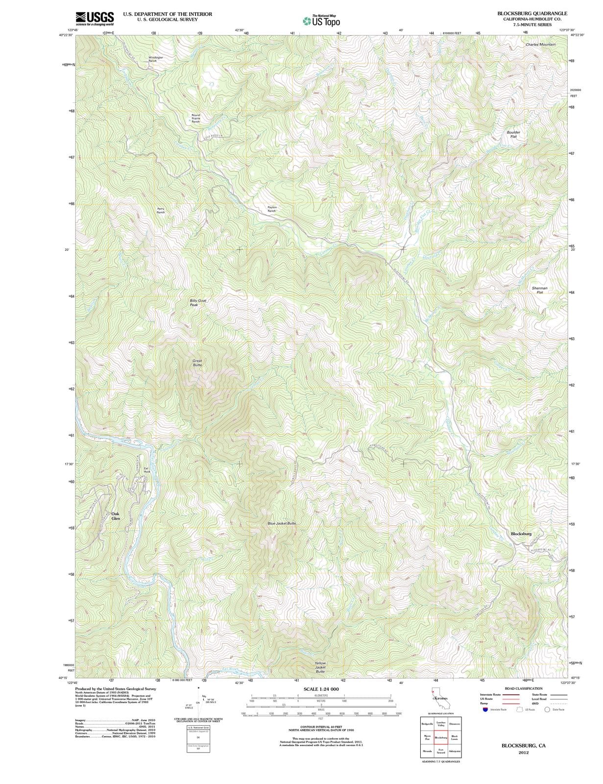 2012 Blocksburg, CA - California - USGS Topographic Map