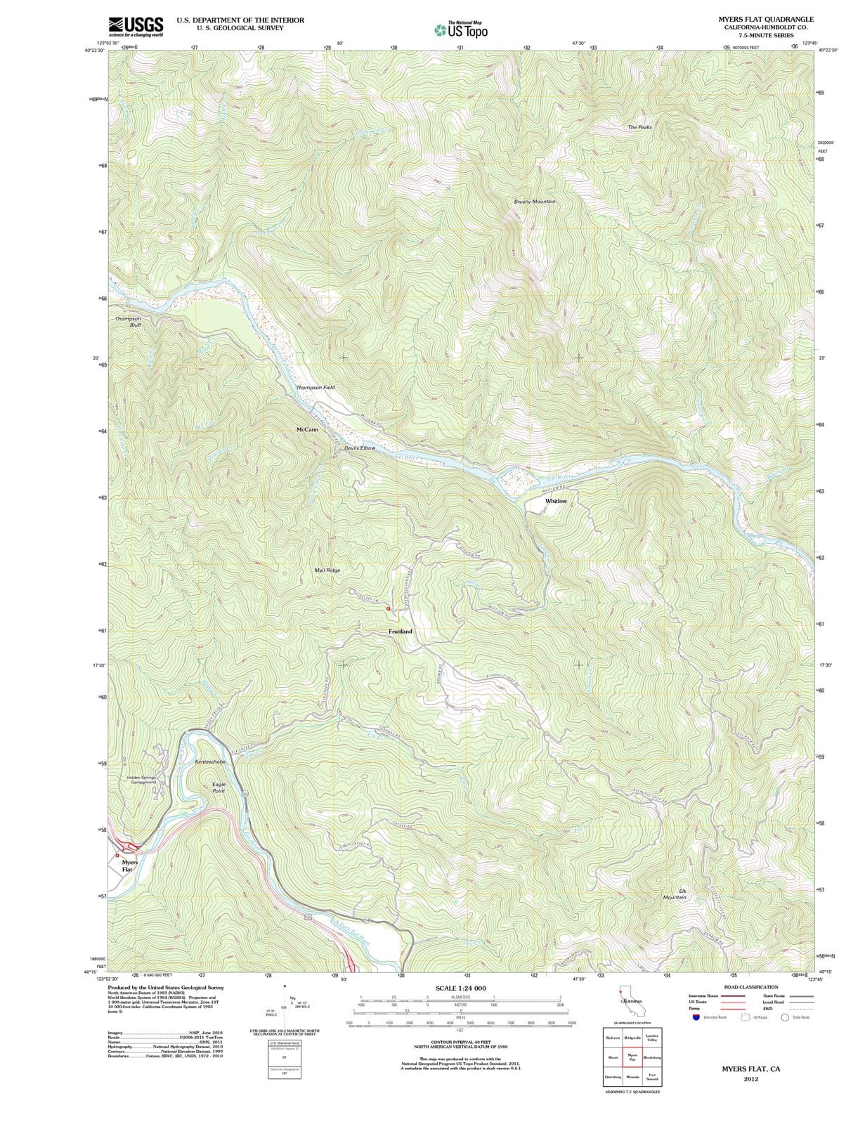 2012 Myers Flat, CA - California - USGS Topographic Map