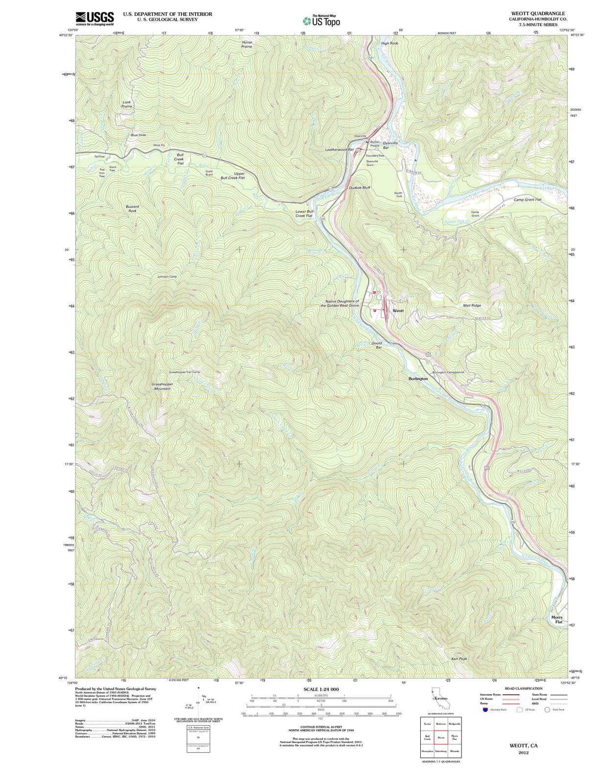 2012 Weott, CA - California - USGS Topographic Map