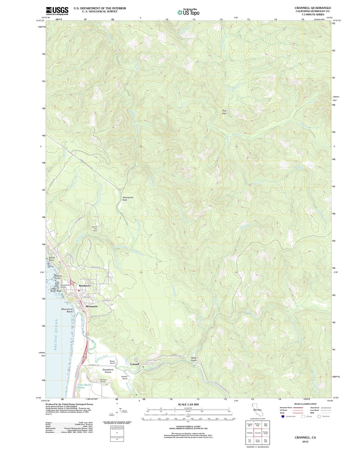 2012 Crannell, CA - California - USGS Topographic Map