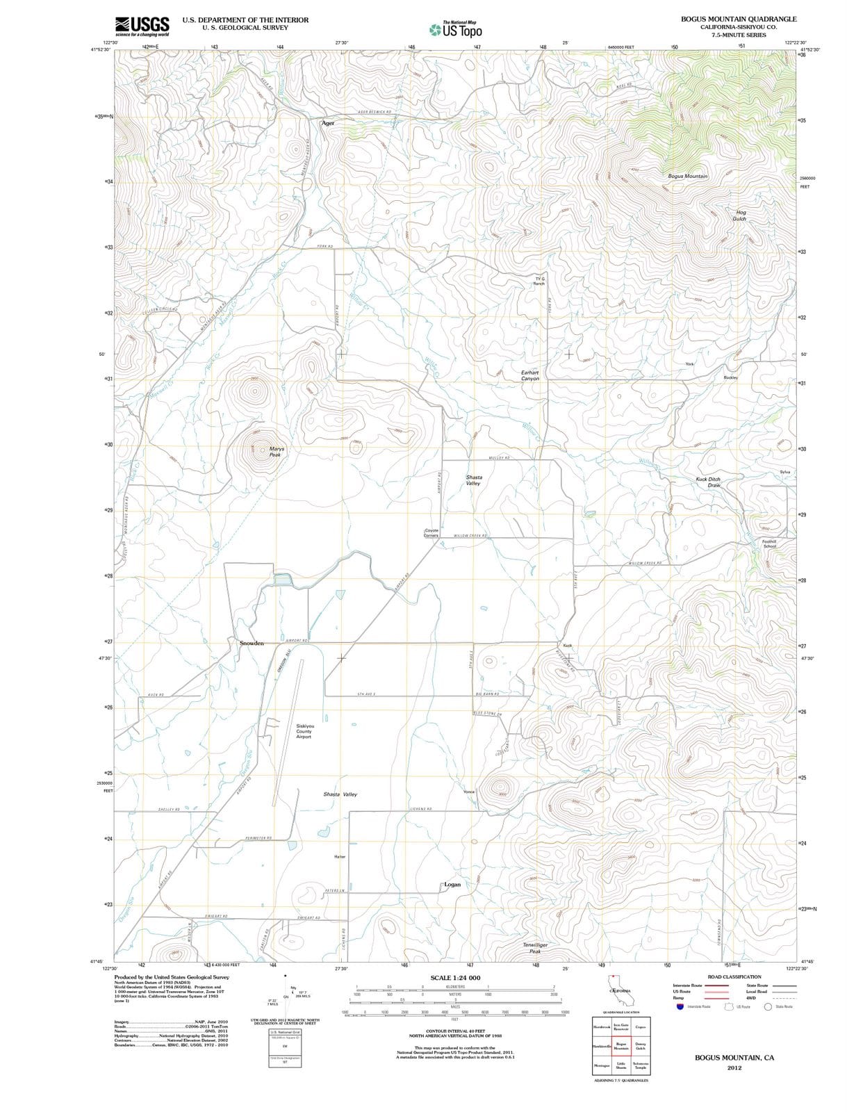 2012 Bogus Mountain, CA - California - USGS Topographic Map