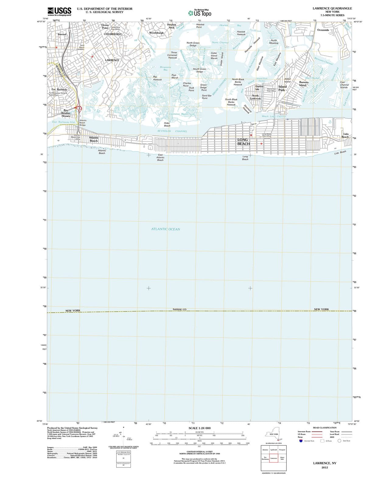 2012 Lawrence, NY - New York - USGS Topographic Map