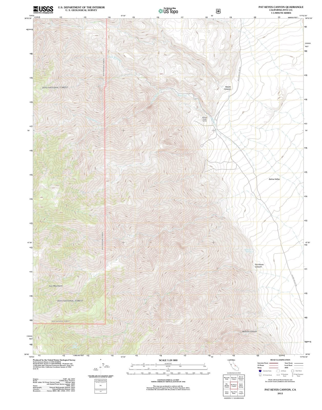 2012 Pat Keyes Canyon, CA - California - USGS Topographic Map