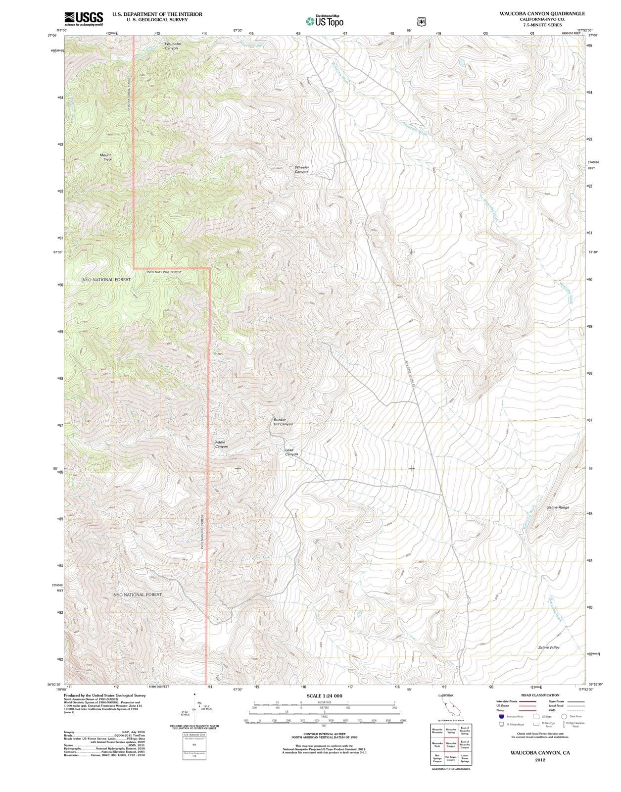2012 Waucoba Canyon, CA - California - USGS Topographic Map