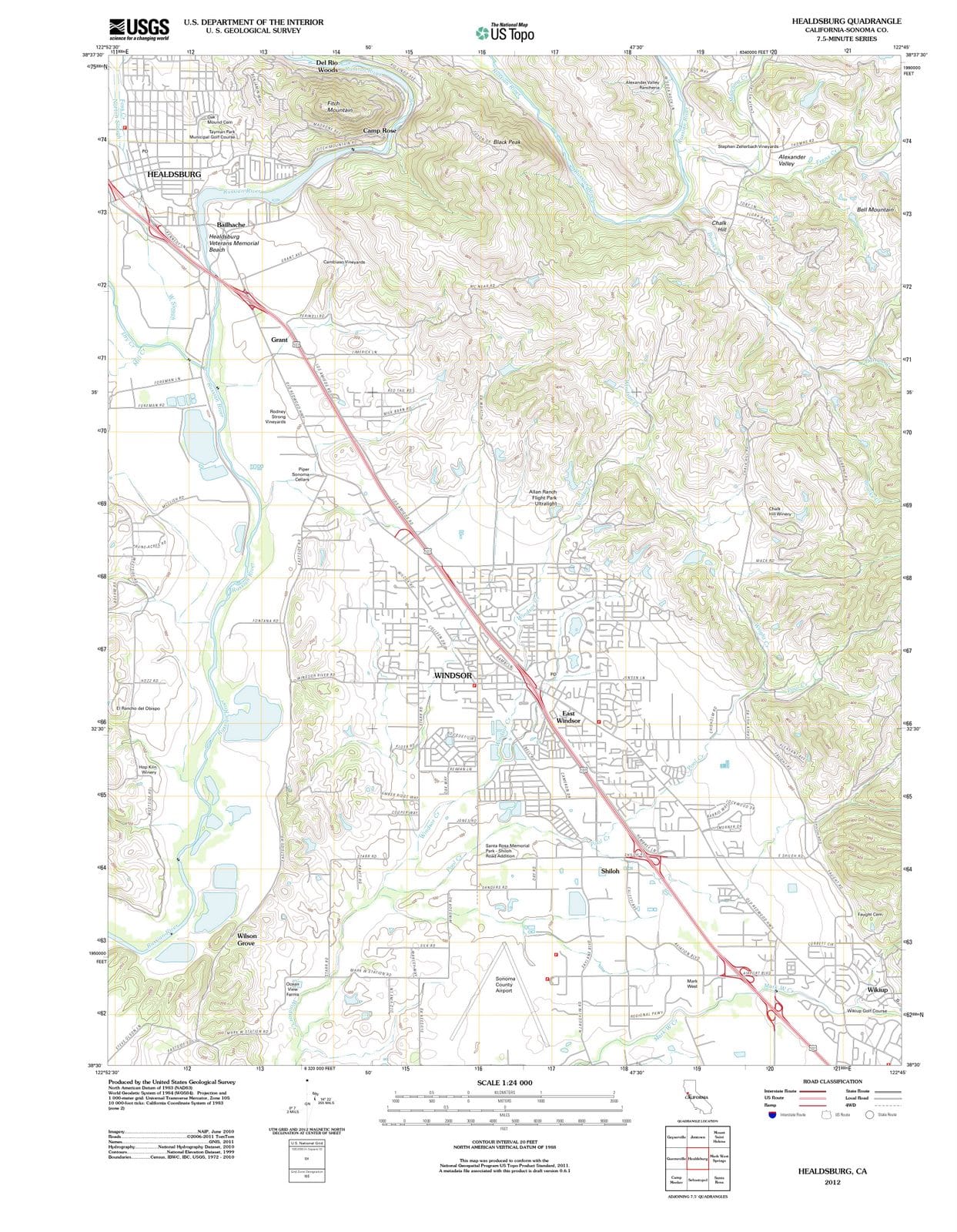 2012 Healdsburg, CA - California - USGS Topographic Map