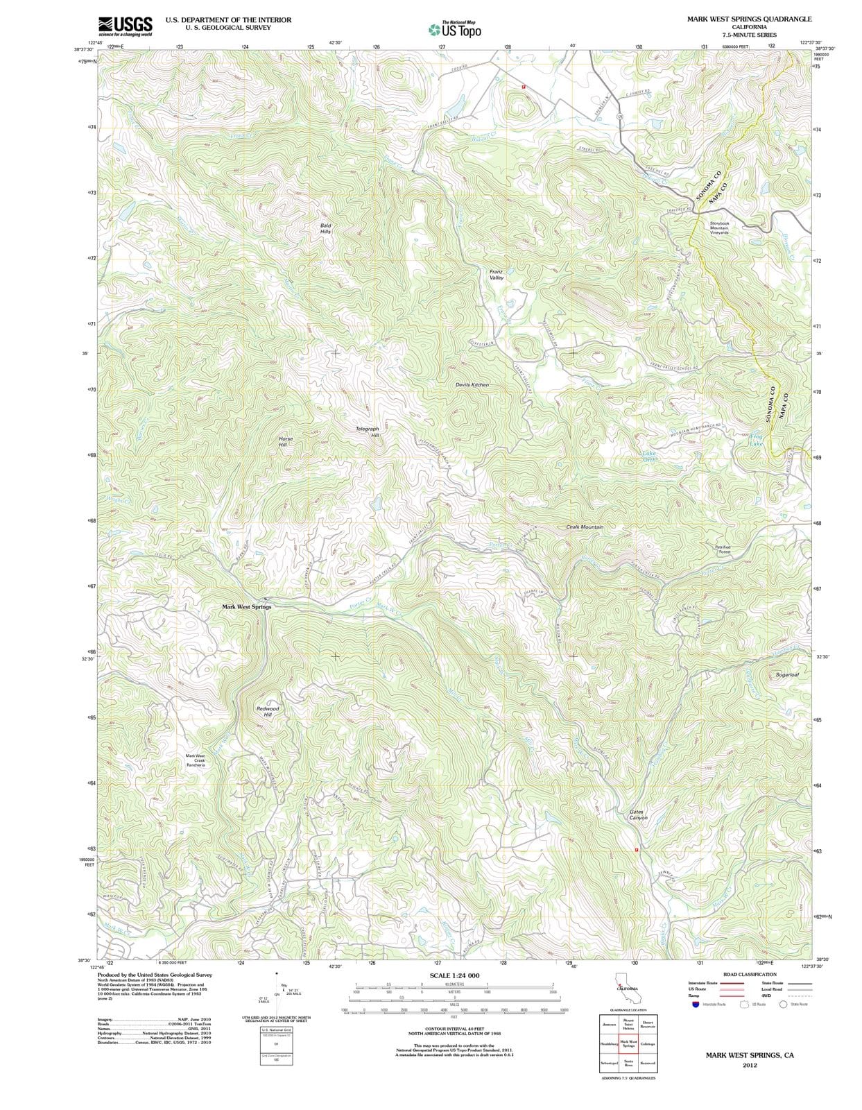 2012 Mark West Springs, CA - California - USGS Topographic Map