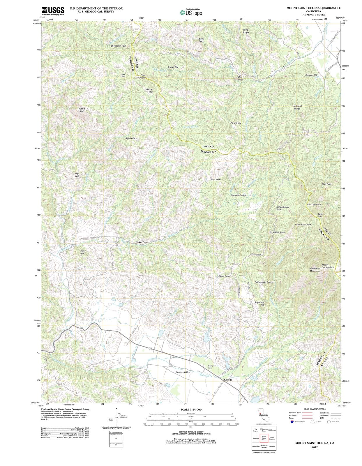 2012 Mount Saint Helena, CA - California - USGS Topographic Map