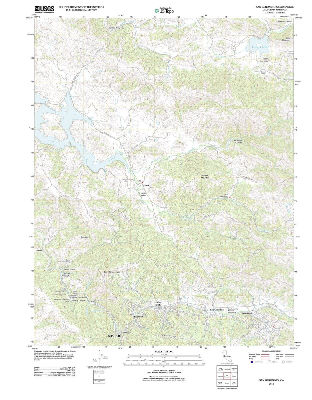 2012 San Geronimo, CA - California - USGS Topographic Map