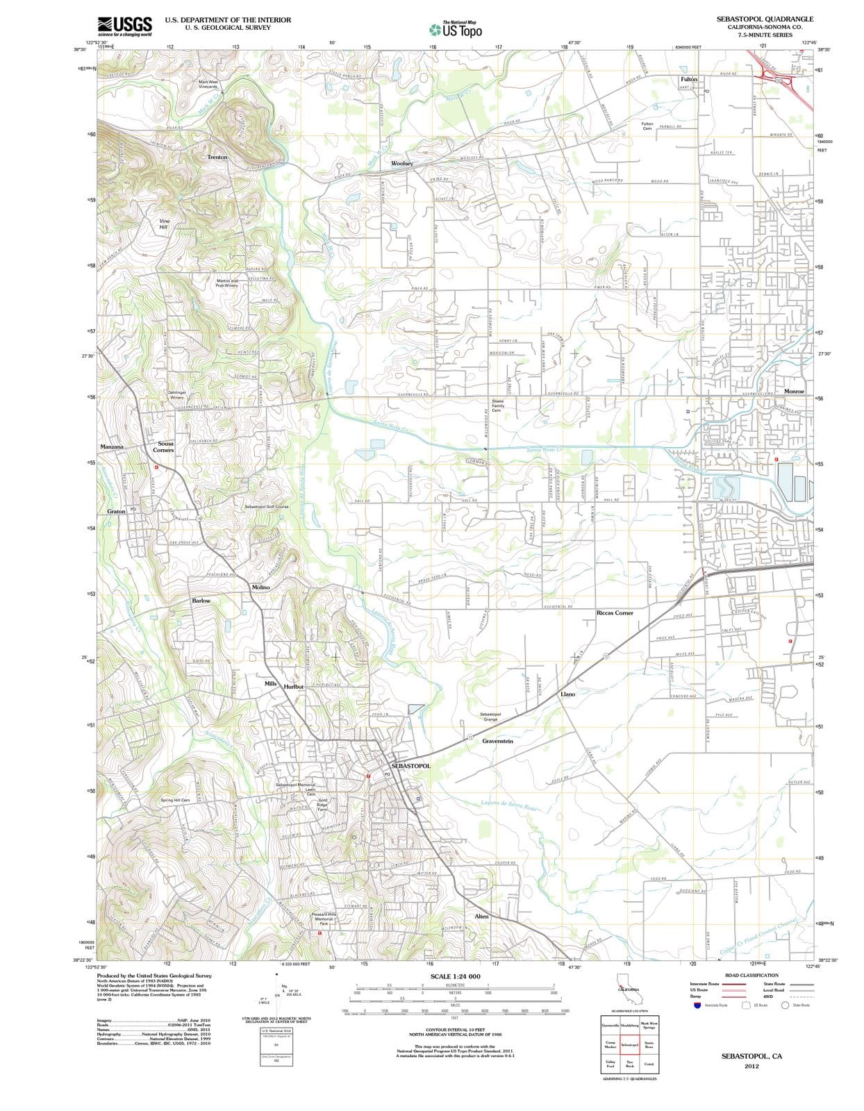 2012 Sebastopol, CA - California - USGS Topographic Map