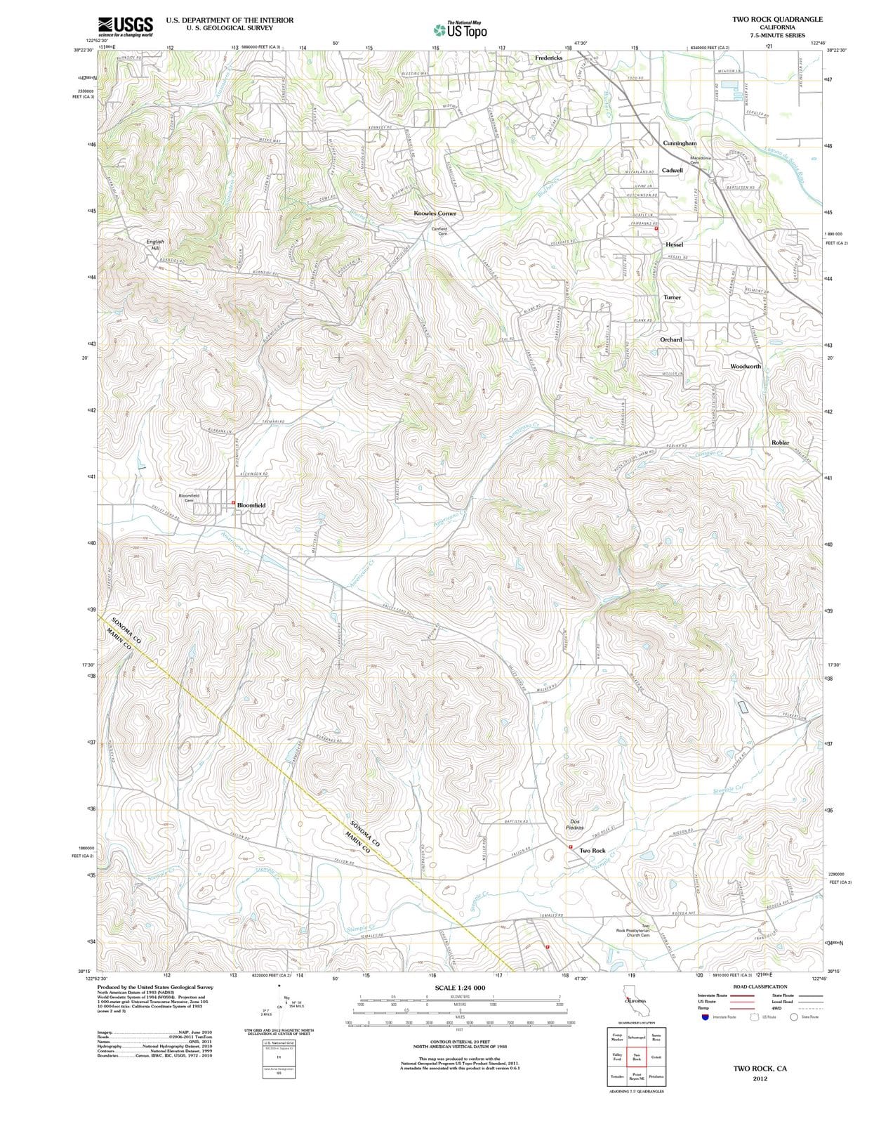 2012 Two Rock, CA - California - USGS Topographic Map