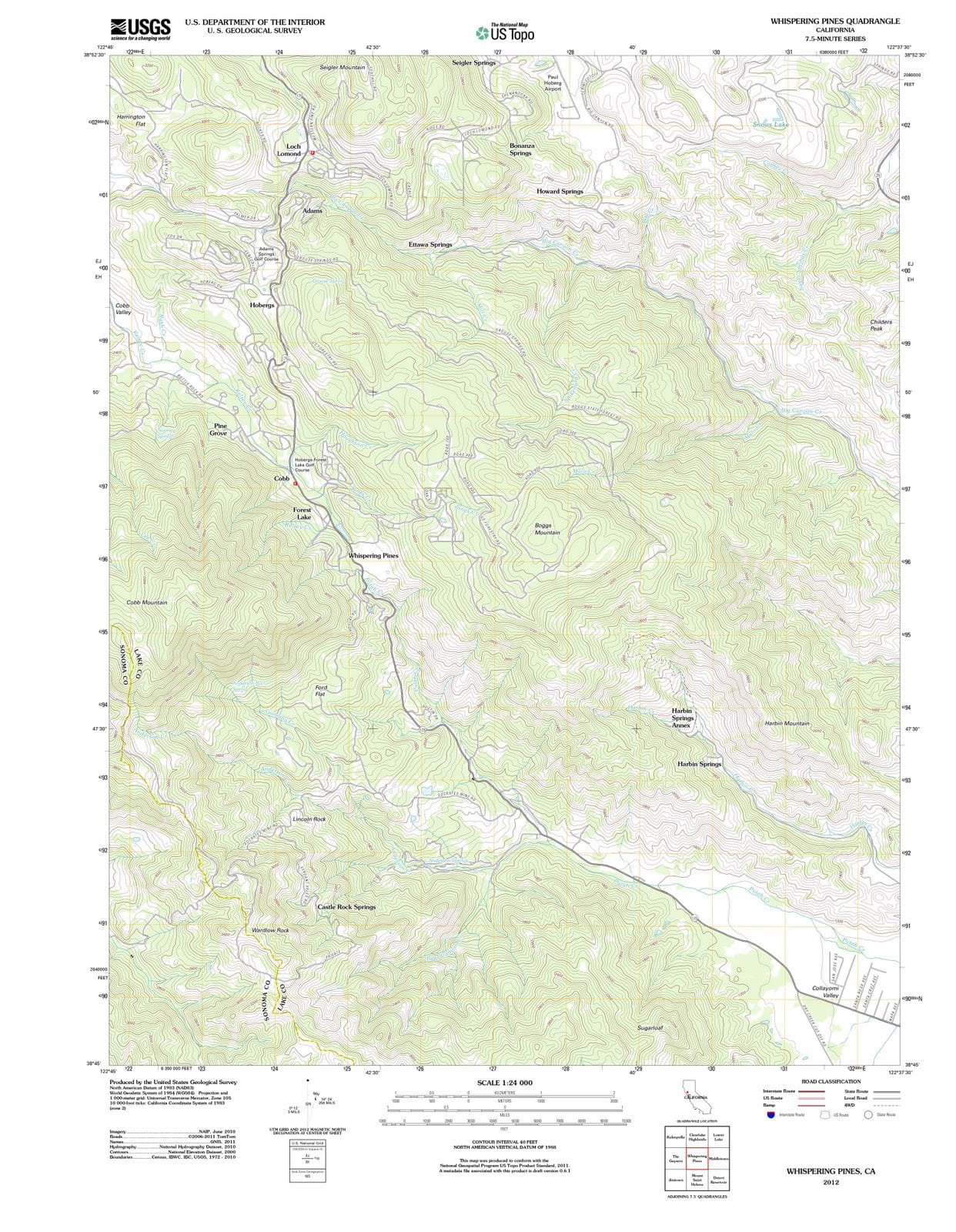 2012 Whispering Pines, CA - California - USGS Topographic Map