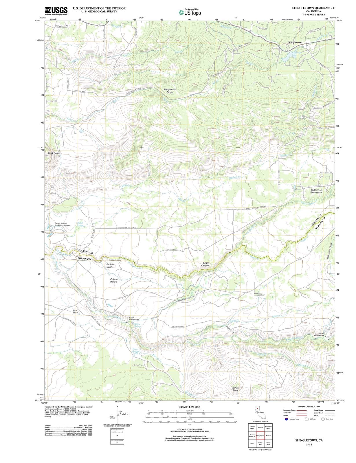2012 Shingletown, CA - California - USGS Topographic Map