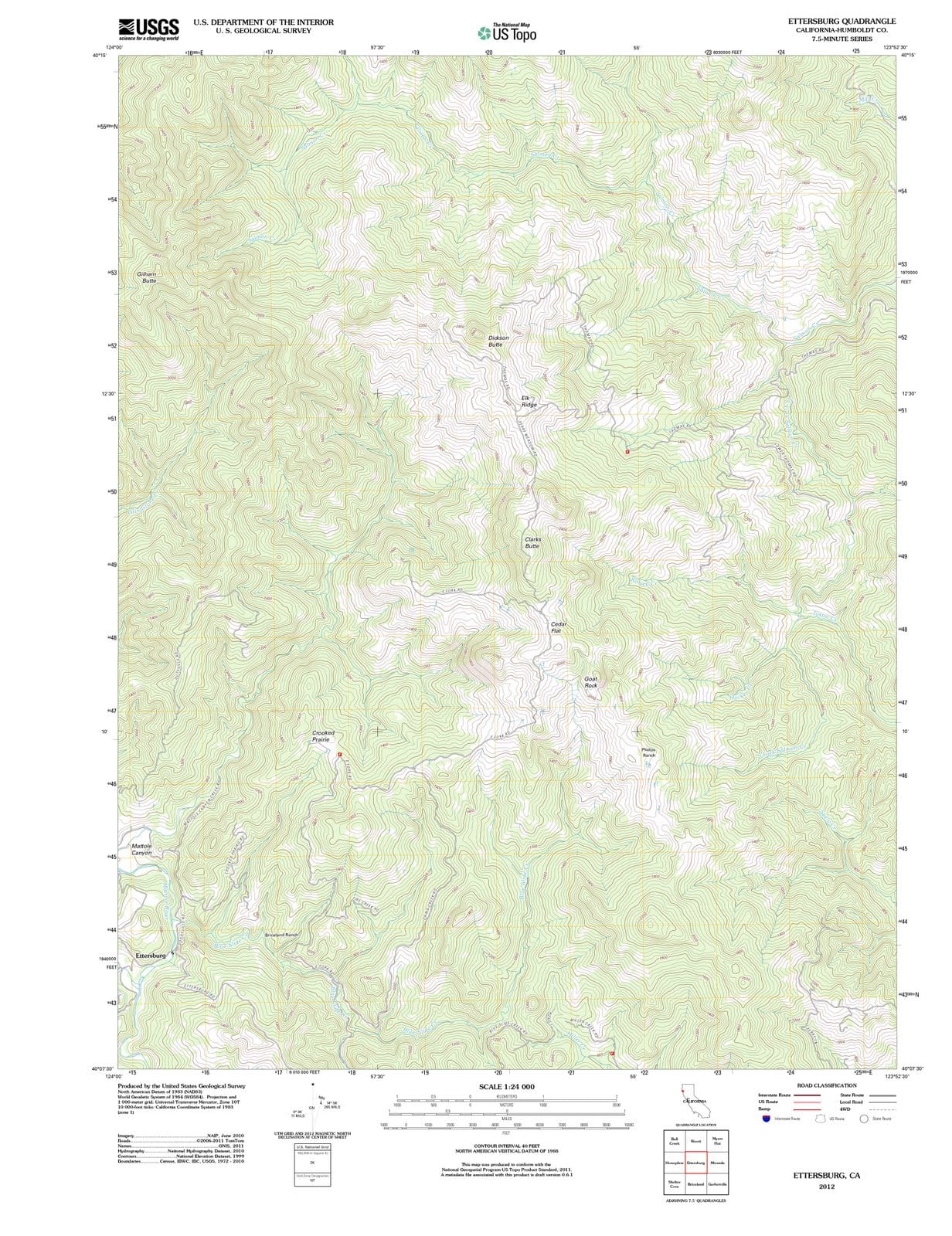2012 Ettersburg, CA - California - USGS Topographic Map