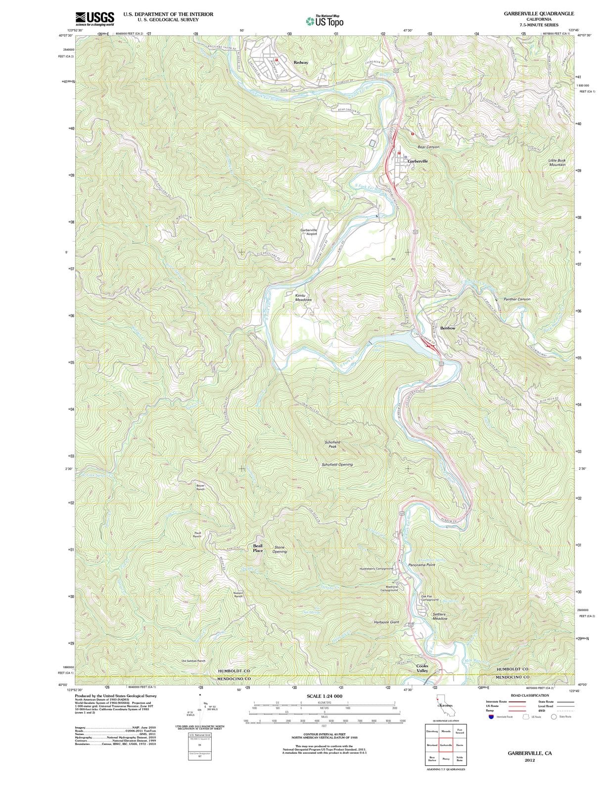 2012 Garberville, CA - California - USGS Topographic Map