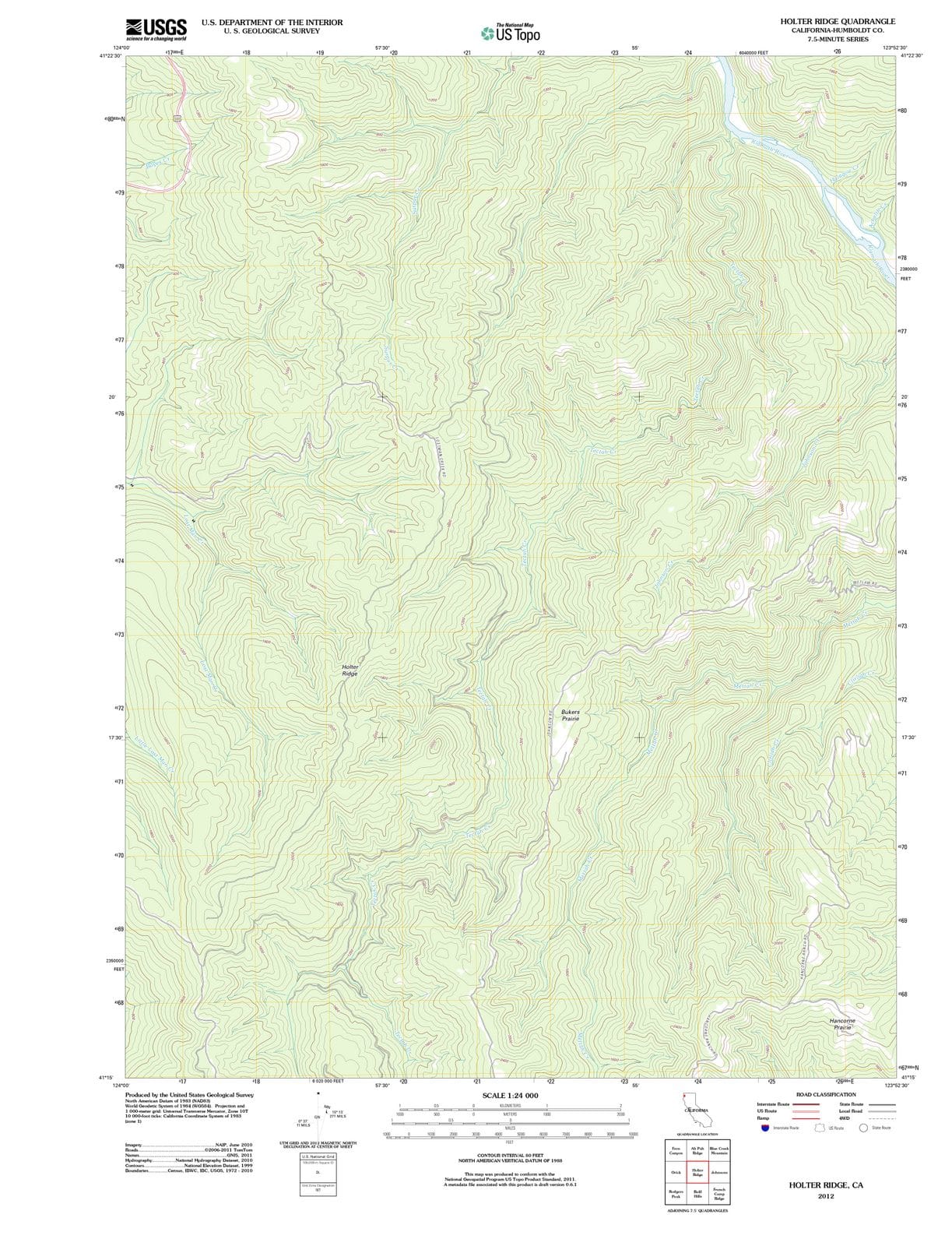 2012 Holter Ridge, CA - California - USGS Topographic Map