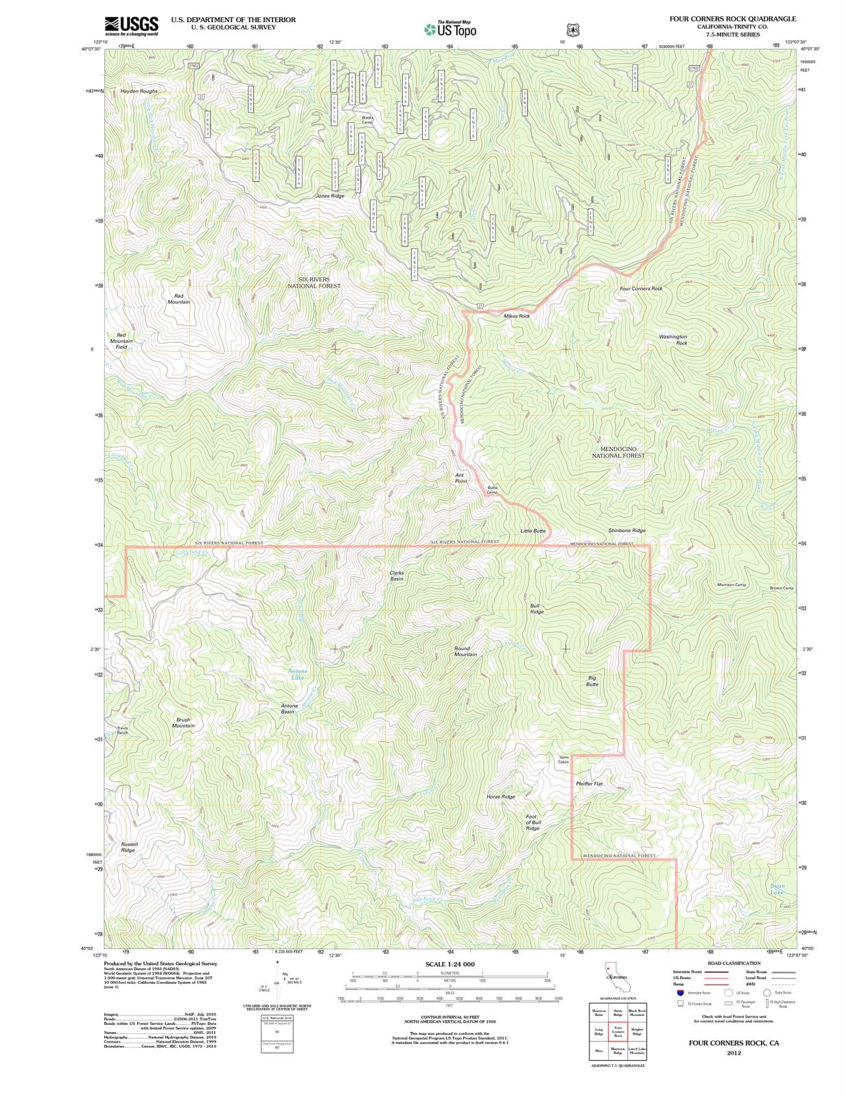 2012 Four Corners Rock, CA - California - USGS Topographic Map
