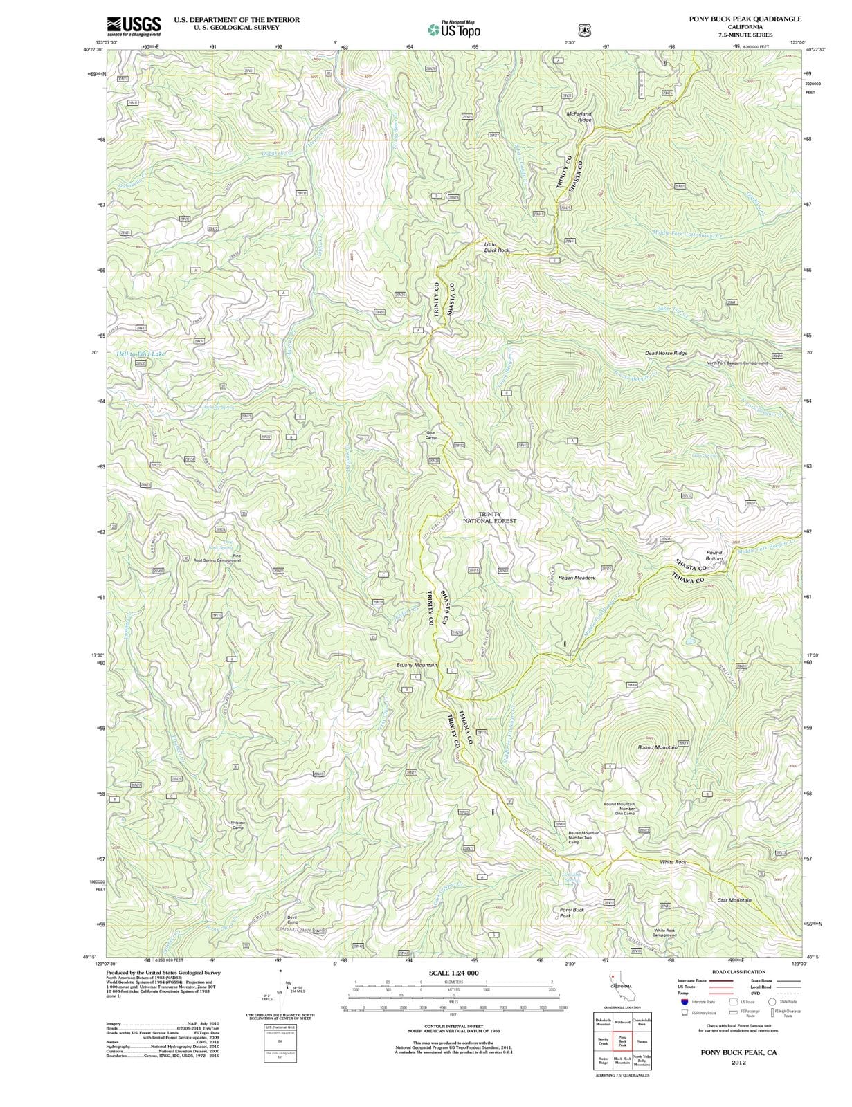 2012 Pony Buck Peak, CA - California - USGS Topographic Map
