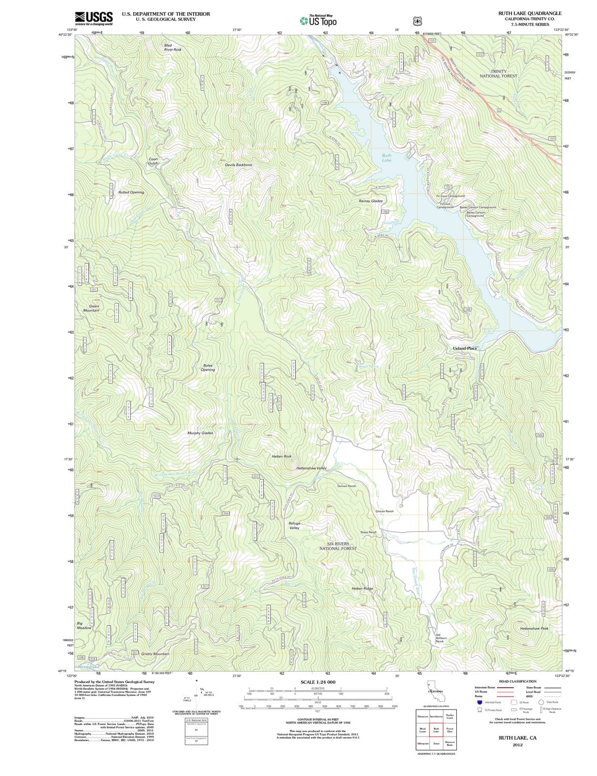 2012 Ruth Lake, CA - California - USGS Topographic Map