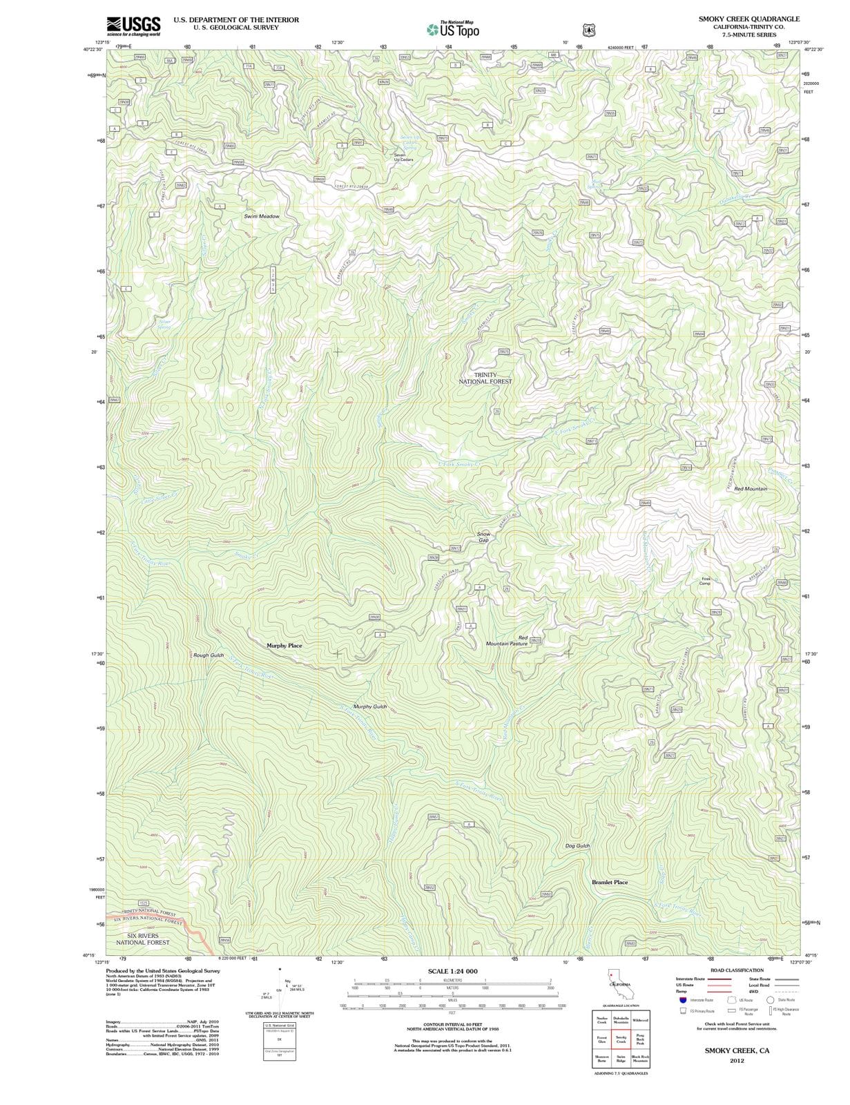 2012 Smoky Creek, CA - California - USGS Topographic Map