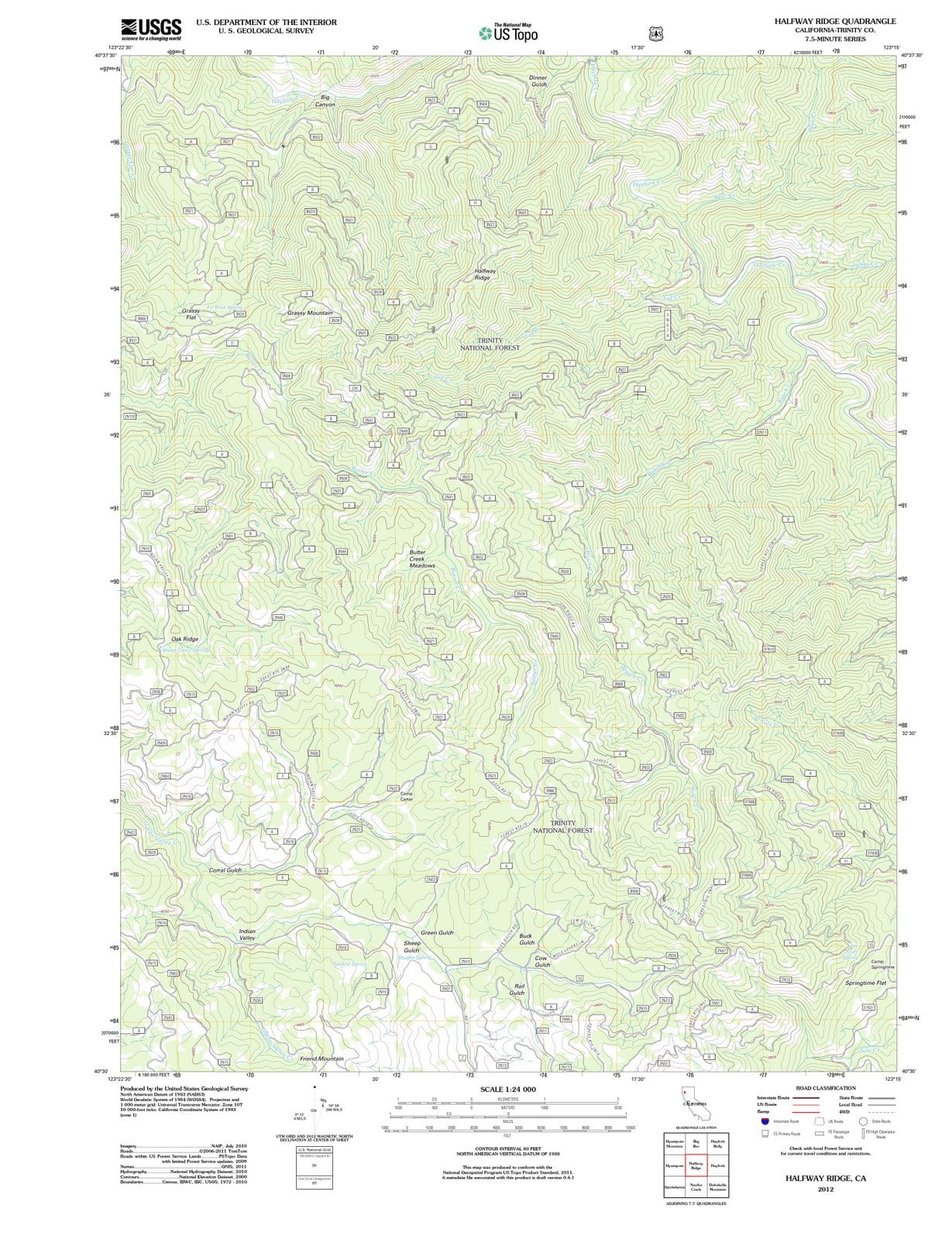 2012 Halfway Ridge, CA - California - USGS Topographic Map
