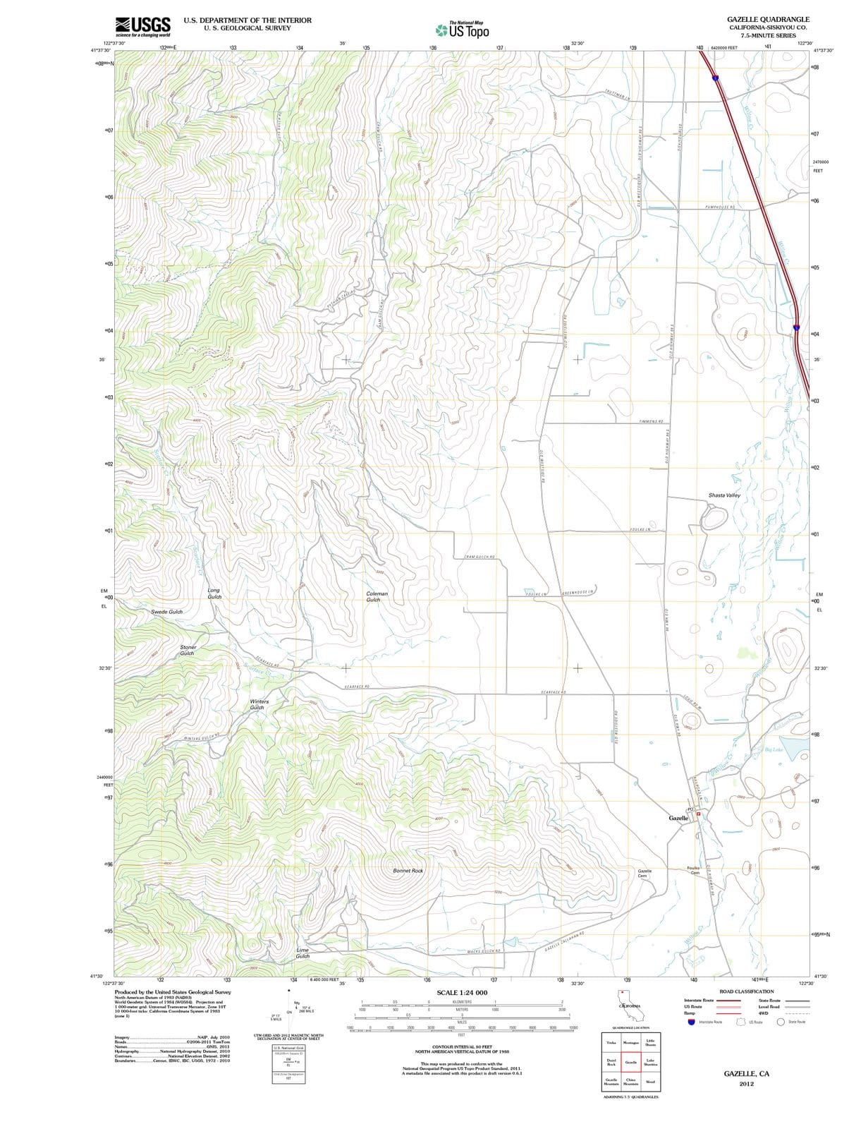 2012 Gazelle, CA - California - USGS Topographic Map