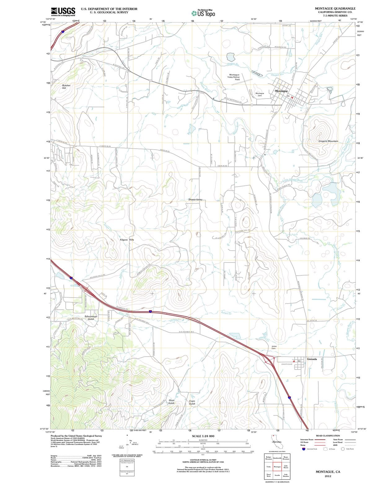 2012 Montague, CA - California - USGS Topographic Map