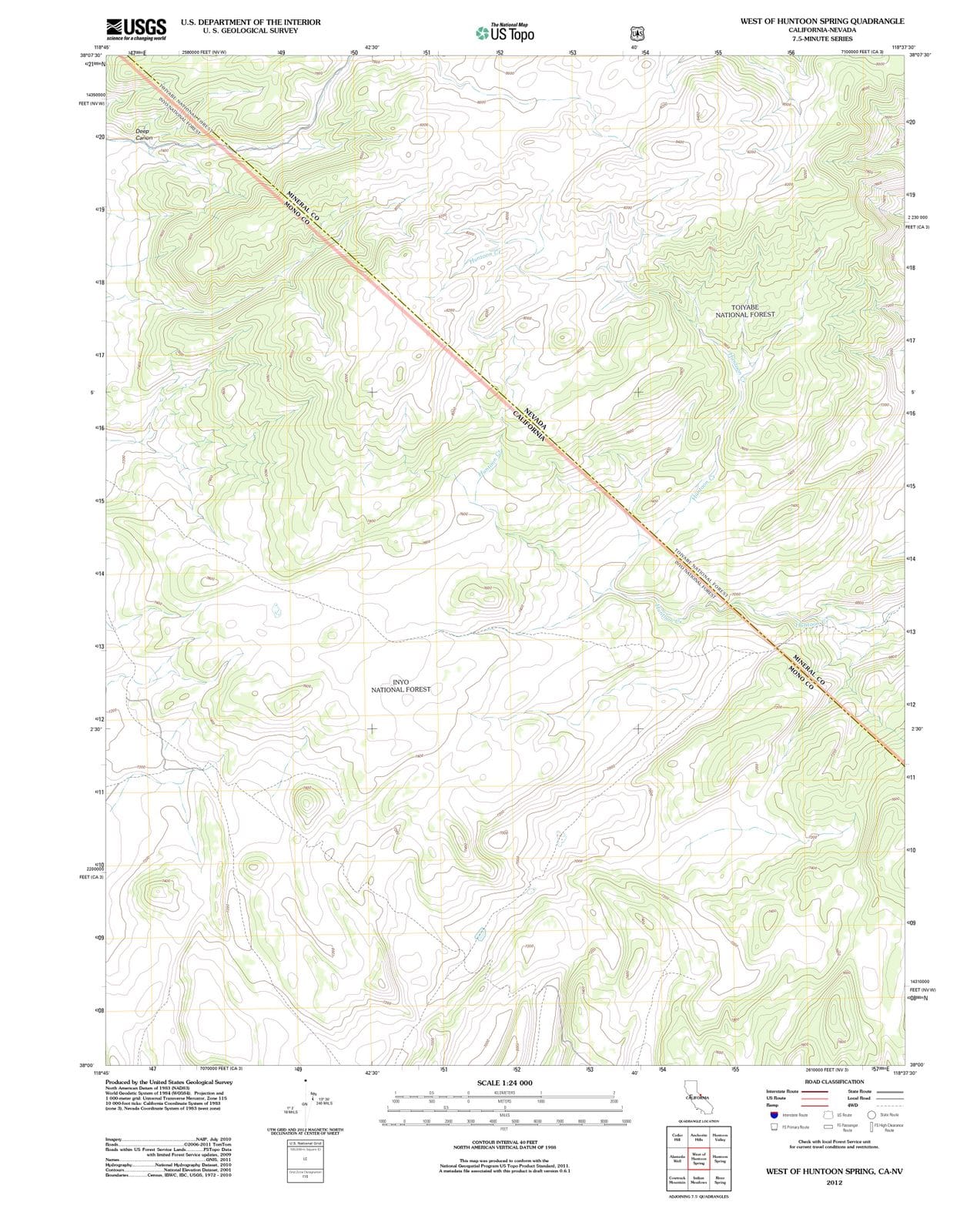 2012 West of Huntoon Spring, CA - California - USGS Topographic Map