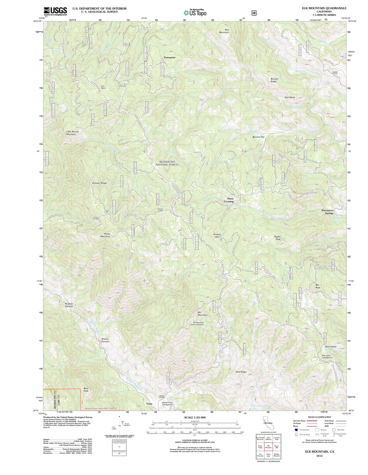 2012 Elk Mountain, CA - California - USGS Topographic Map