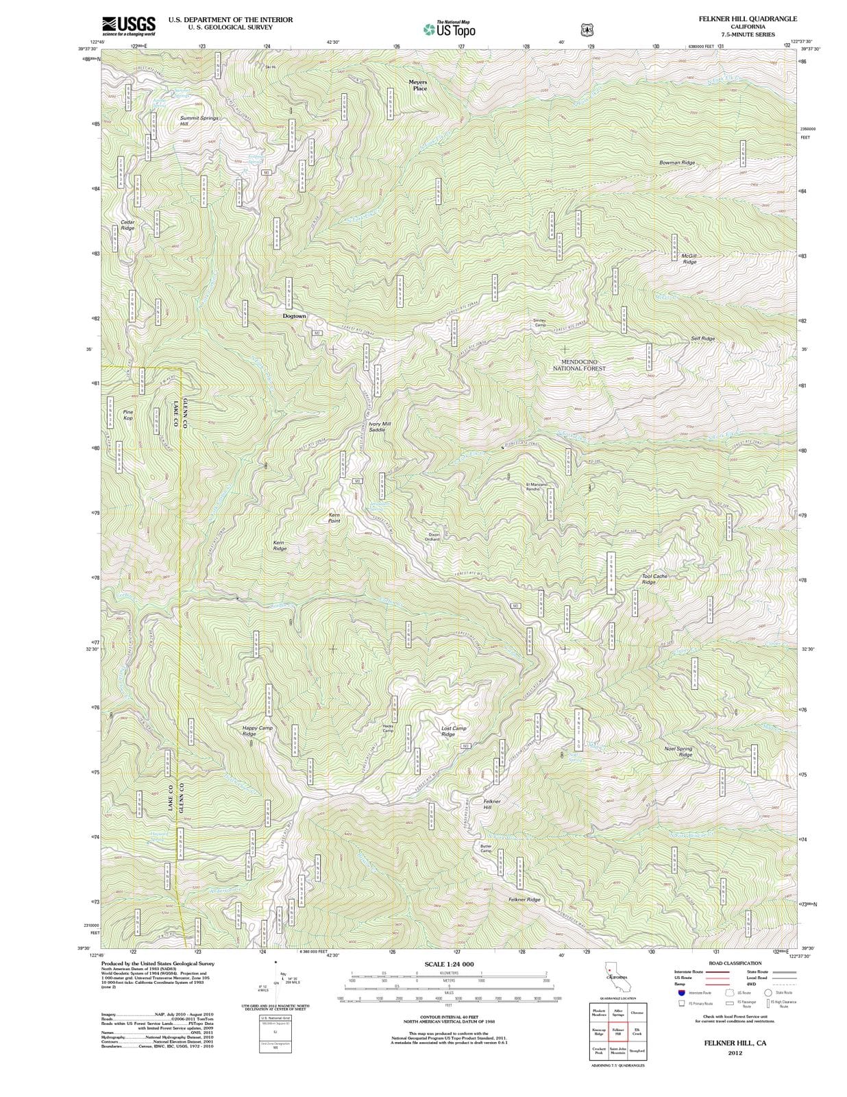 2012 Felkner Hill, CA - California - USGS Topographic Map