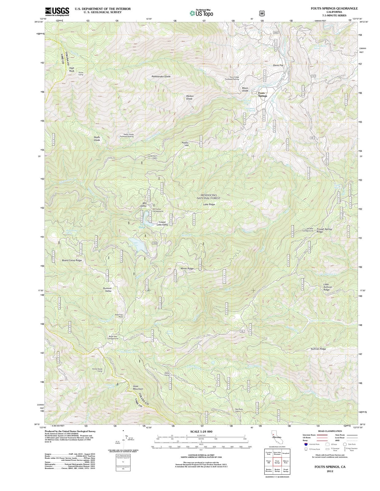 2012 Fouts Springs, CA - California - USGS Topographic Map