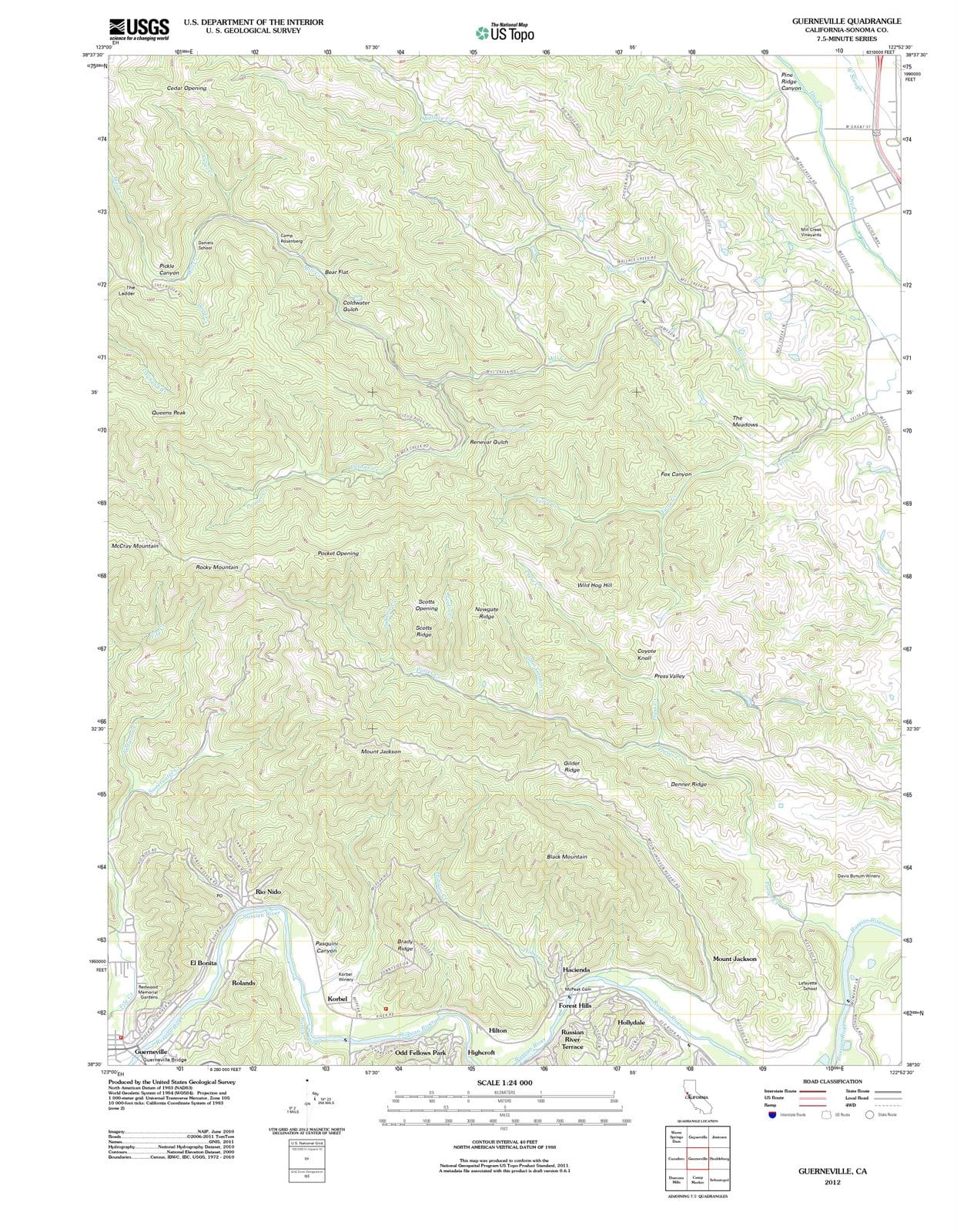 2012 Guerneville, CA - California - USGS Topographic Map